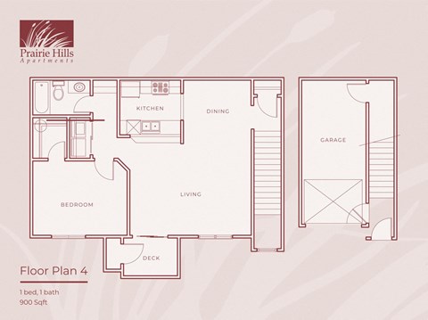 Floor plan for 1 bed, 1 bath, 900 sqft
